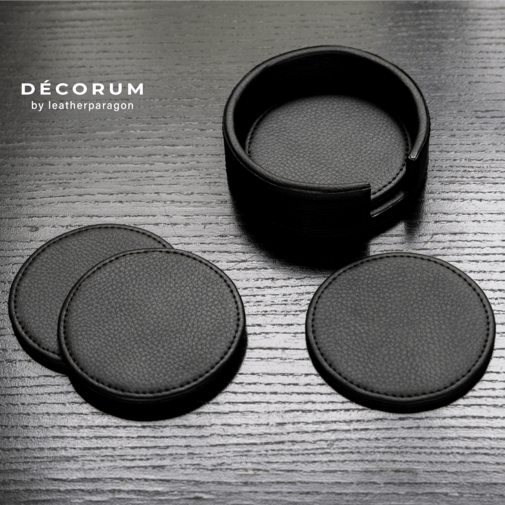 ชุดแผ่นรองแก้วกลม Decorum 12x12x3.8 cm สีน้ำตาล_0
